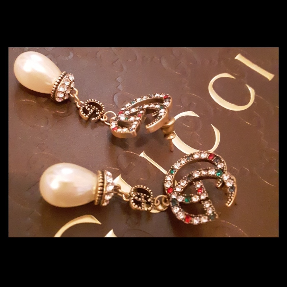 GUCCI Multi Color Stone Pearl Drop Earrings! - Picture 3 of 5